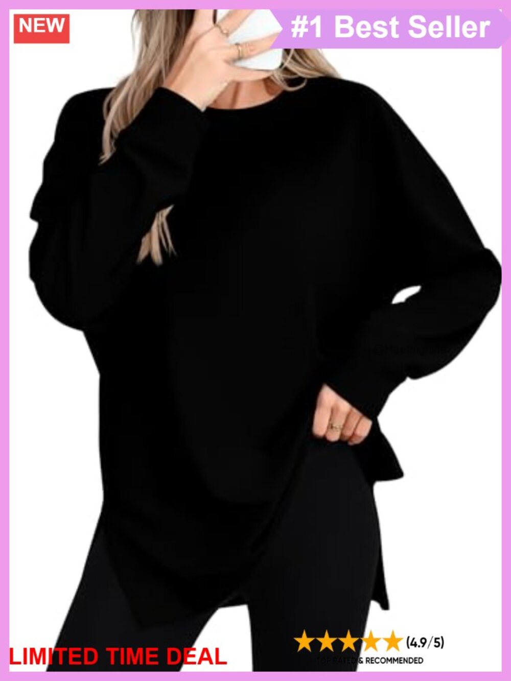Oversized Long Sleeve Slit Sweatshirt Loose Casual Tunic Top Pullover